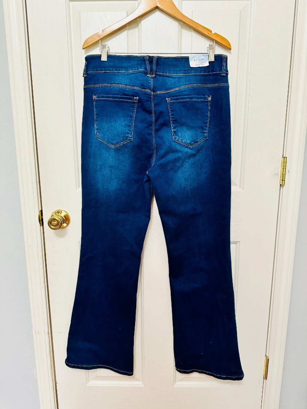 CURVE APPEAL HIGH RISE FLARE LONDON DARK BLUE DENIM JEANS 16/33 - Picture 2 of 7